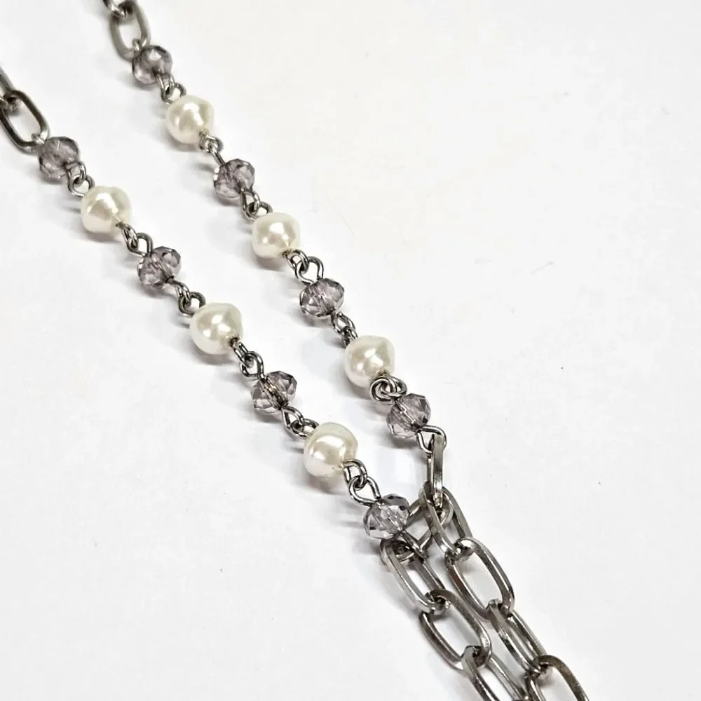 VINTAGE Premier Designs Silver Tone Beaded Tassel Long Chain Necklace - Picture 5 of 9